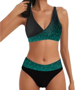 Damen Bikini Set Triangel Breites Unterbrustband Bademode Zweiteiliger Badeanzug Wickeloptik Lace Up Bikini Bademode V Ausschnitt Blumenmuster Zweiteiliger Badeanzug Swimsuit