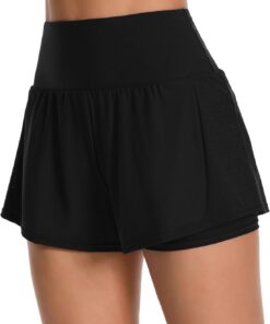 Charmo Badeshorts Damen Badehose Bauchweg High Waist Schwimmshorts Schnell Trocknende Schwimmhose Strand Bikini Shorts mit Mesh