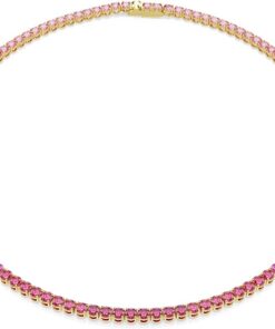 Swarovski Matrix Tennis Halskette, Rundschliff, Rosa, Goldlegierungsschicht