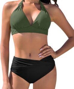 Nadeer Damen Bikini Set Push Up Bademode Badeanzüge Strand Ties Zweiteiliger Sexy V Ausschnitt Swimsuit Mid-High Waisted Bikinihose