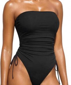 Yonique Trägerloser einteiliger Damen-Badeanzug, Bauchkontrolle, Bandeau-Badeanzug, freche Bademode