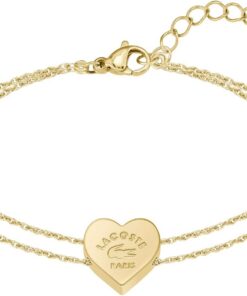 Lacoste Damen Gliederarmband Kollektion LOVE MY CROC aus Edelstahl (Gold oder Silber) mit Herzanhängern