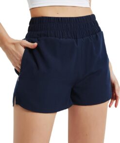 Soudittur Badeshorts Damen Badehose Hohe Taille Schnell Trocknende Boardshorts Wassersport 2 in 1 Laufhose Kurz Sporthose mit Reißverschlusstasche