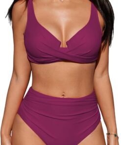 CUPSHE Damen Bikini High Waist Push Up Wickeloptik Bügel Badeanzug | Hoher Bund,Bügeldesign, Push-up Effekt, Bequeme Passform, Für Strand und Pool