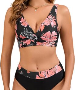 Husmeu Bikini Damen Set Push Up Bikinis Bademode Sexy Kreuzen Große Brüste Badeanzug Strandbikini V-Ausschnitt Hohe Taille Swimsuit Bedruckte Badebekleidung