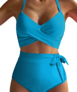 Dokotoo Damen Bikini Set Wickeloptik V Ausschnitt Bademode Blumenmuster High Waist Zweiteiliger Badeanzug Swimsuit