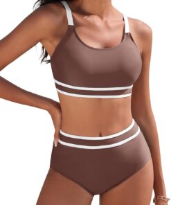 Yuson Girl Damen Bikini Set High Waist Zweiteiliger Badeanzug Push Up Bademode Bauchkontrolle Colour-Blocking Sport Bikini Damen Sexy Bikini-Sets für Damen Bauchkontrolle Swimsuit