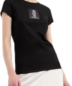 Armani Exchange Damen Slim Fit Silk Patch Monogram Logo Tee T-Shirt