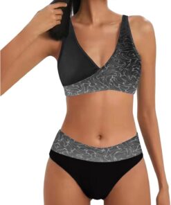 Damen Bikini Set Triangel Breites Unterbrustband Bademode Zweiteiliger Badeanzug Wickeloptik Lace Up Bikini Bademode V Ausschnitt Blumenmuster Zweiteiliger Badeanzug Swimsuit