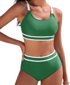 Yuson Girl Damen Bikini Set High Waist Zweiteiliger Badeanzug Push Up Bademode Bauchkontrolle Colour-Blocking Sport Bikini Damen Sexy Bikini-Sets für Damen Bauchkontrolle Swimsuit