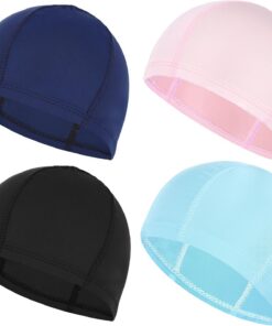4 Stück Badekappe, Schwarz, Dunkelblau, Seeblau, Rosa, Unisex | Badehaube, Flexible, Hochelastisch, für Herren Damen Lange Kurzes Haar