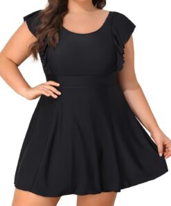 Smismivo Badekleid Große Größen Bauchweg mit Short und Cup Damen Badeanzug Modest Swim Dress