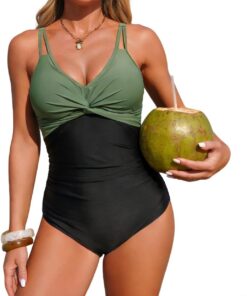 Badeanzug Damen Figurformend, Bauchweg Badeanzug Langer Oberkörper | Schwimmanzug Damen mit Cups, Sexy Badebekleidung, Raffung Bademode (Messen Sie vor dem Kauf den Hüftumfang)