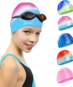 Badekappe für Kinder, Jungen und Mädchen im Alter von 5-12 Jahren, Bequeme Passform für langes und kurzes Haar