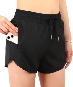 Badeshorts Damen mit Taschen Badehose Damen High Waist Schnell Trocknende Schwimmhose 2 in 1 Shorts mit Liner