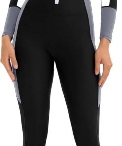 Rash Guard Damen Sonnen-Schutz Lange Beine und Arme Ganzkörper Badeanzug Reißverschluss Schwimmanzug Slim Fit Bademode XS-3XL(Tag S-4XL)