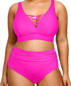 Yonique Damen-Bikini, Übergröße, hohe Taille, Bademode, Bauchkontrolle, Zweiteilige Badeanzüge