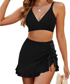 TcIFE Bikini Damen Set Modischer Badeanzug 2-teilig | High Waist, Push Up & Raffungen Tunnelzug Bademode Swimsuit