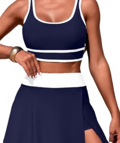 SEAUR Damen Bikini Set Sport Zweiteiliger Badeanzug Tank Bikini Top und Schwimmrock mit Shorts für Strand Volleyball Handball Fußball Segel Kajakfahren Schwimmen S-XL