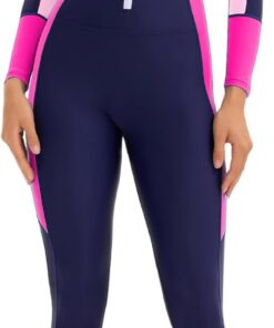 Rash Guard Damen Sonnen-Schutz Lange Beine und Arme Ganzkörper Badeanzug Reißverschluss Schwimmanzug Slim Fit Bademode XS-3XL(Tag S-4XL)