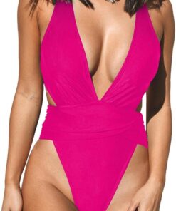 CUPSHE Badeanzug Damen Tiefer V Ausschnitt High Cut Out Raffung Monokini | Bademode Stil, Für Strand und Pool