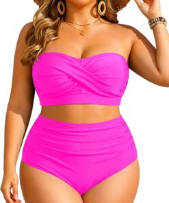 Yonique Zweiteiliger Damen-Badeanzug, Übergröße, hohe Taille, Bandeau-Bikini, Bauchweg-Badeanzug
