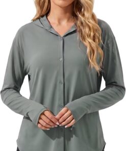 Damen UV schutzkleidung Langarmshirt Schnell Trocknende UPF 50+ Sun Hoodie Button Up Tops Shirts