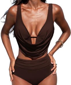 CUPSHE Damen Bikini Set V Ausschnitt Raffungen Hochtaillierter Bademode