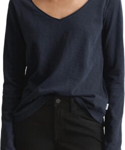 Marc O'Polo Denim Damen Langarmshirt aus Bio-Baumwolle mit V-Ausschnitt