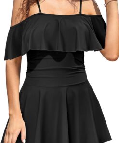 SHEKINI Damen Einteiliger Badeanzug Badekleid Rückenfrei Baderock Ruched Bauchweg Bauchkontrolle Damen Strandbadeanzug Bademode Großer Größe Schwimmrock