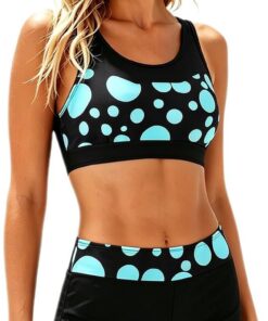 Damen Sport Badeanzug Zweiteiliger Crop Top Gerippter Bikini U Ausschnitt Bikini-Sets High Waist Bauchweg Blumenmuster Badeanzüge Swimsuit