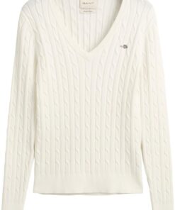 GANT Women's Stretch Cotton Cable V-Neck Pullover Sweater