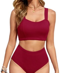 Tuopuda Bikini Damen Set, Zweiteiliger Badeanzug High Waist Push Up, Bikini-Oberteil Gerippte Zweiteiler Bademode Swimsuit Badebekleidung