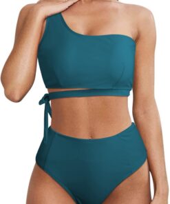 Damen Bikini Sets Schwimmanzug Badeanzug Bademode Swimsuit | EIN Schulter, High Waist, Push up, Zweiteiliger, Sommer, Pools, Strandpartys, Schwimmen, Surfen, Strand, Urlaub
