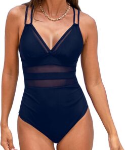 TcIFE Badeanzug Damen Bauchweg – Einteilig Schwimmanzug Monokini | V-Ausschnitt, Sheer Netzstoff, Push-Up Bademode Swimsuit