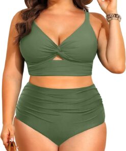 CheChury Damen Bikini Set Hohe Taille Bauch Weg Badeanzug Zweiteilig Sexy V Ausschnitt Push Up Bademode Grosse Grössen Bikini Zweiteiliger Große Größen Badeanzüge High Waist Bikinis Frauen Swimsuit