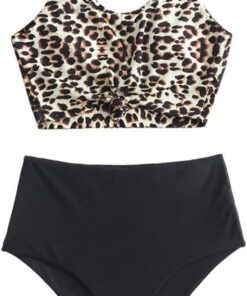 ZAFUL Damen Zweiteiliger Tankini, gepolsterter Bikini mit Blumenmuster Schnür-Tankini Oberteil hochtaillierte Shorts Badeanzug