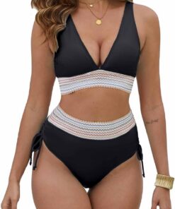 Bikini Damen Set Badeanzug Bauchweg Zweiteiliger Bademode Hohe Taille Bikini Sets Bauchkontrolle Badeanzüge V Ausschnitt Bademode Swimsuit Badebekleidung Bandeau