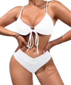 meioro Bikinis Damen Set Sexy V Ausschnitt Badeanzug Low Waist Bademode | Push up, triangel cut out swimsuit, verstellbaren bindebändern, herausnehmbare weiche cup, bikini für sommerstrand, poolparty