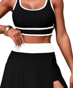 SEAUR Damen Bikini Set Sport Zweiteiliger Badeanzug Tank Bikini Top und Schwimmrock mit Shorts für Strand Volleyball Handball Fußball Segel Kajakfahren Schwimmen S-XL