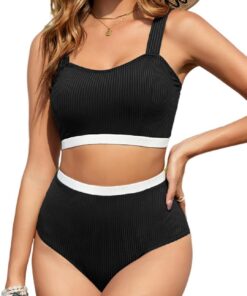 Tuopuda Bikini Damen Set, Zweiteiliger Badeanzug High Waist Push Up, Bikini-Oberteil Gerippte Zweiteiler Bademode Swimsuit Badebekleidung
