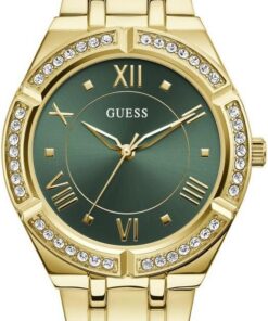Guess US Damen-Armbanduhr, goldfarben und grün, analog