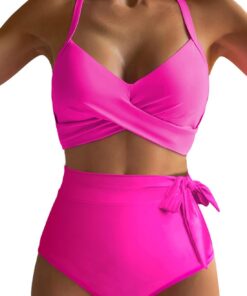 Dokotoo Damen Bikini Set Wickeloptik V Ausschnitt Bademode Blumenmuster High Waist Zweiteiliger Badeanzug Swimsuit