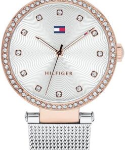 Tommy Hilfiger Analog Quarzuhr für Damen mit Silbernes Edelstahl-Mesh-Gliederarmband - 1782506