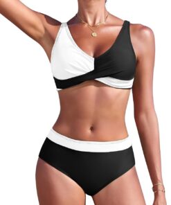 Nadeer Damen Bikini Set High Waist Zweiteiliger Badeanzug Elegant Crossover Bustier Bademode V Ausschnitt Push Up Swimsuit