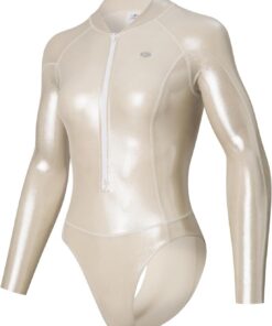 LEOHEX Damen Langarm Badeanzug Super Glänzend Sexy Rash Guard Reißverschluss Surfanzug Mit Hohem Kragen Taucheranzug