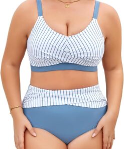 heekpek Bikini Damen Set Bauchweg Badeanzug Große Größen Zweiteiliger Damen Sommer Bademode V-Ausschnitt High Waist Bikini Plus Size Damen