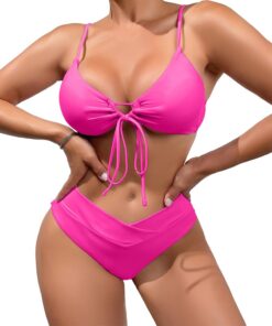 meioro Bikinis Damen Set Sexy V Ausschnitt Badeanzug Low Waist Bademode | Push up, triangel cut out swimsuit, verstellbaren bindebändern, herausnehmbare weiche cup, bikini für sommerstrand, poolparty
