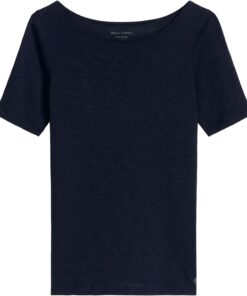 Marc O'Polo Damen T-Shirt aus Bio-Baumwolle mit U-Boot-Ausschnitt, Blau (Manic Midnight), XL