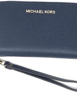 Michael Kors Jet Set Travel Large Flat Multifunction Phone Case Wristlet Pebble Leather